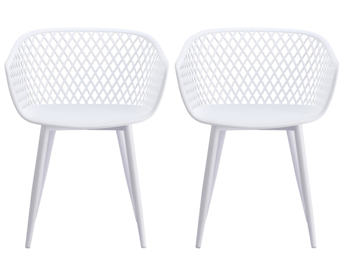 Set of Two White Heavy Duty Plastic Dining Arm Chairs