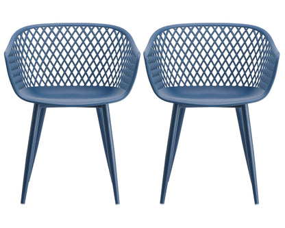 Set of Two Blue Heavy Duty Plastic Dining Arm Chairs