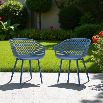 Set of Two Blue Heavy Duty Plastic Dining Arm Chairs