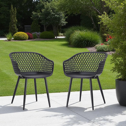 Set of Two Black Heavy Duty Plastic Dining Arm Chairs