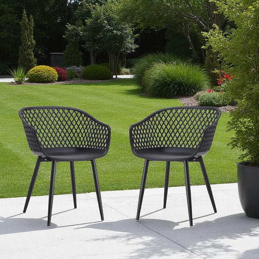 Set of Two Black Heavy Duty Plastic Dining Arm Chairs