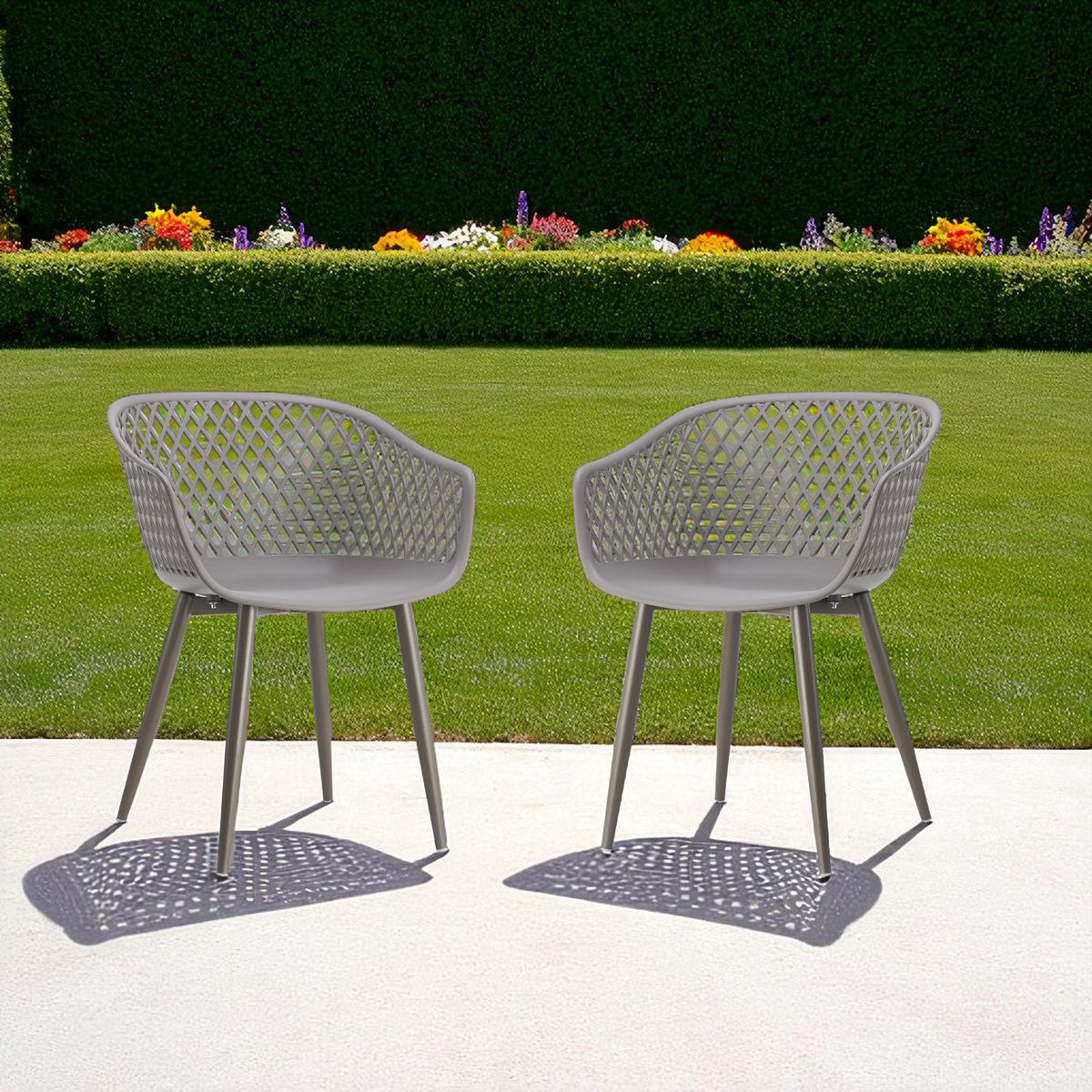 Set of Two Gray Heavy Duty Plastic Dining Arm Chairs