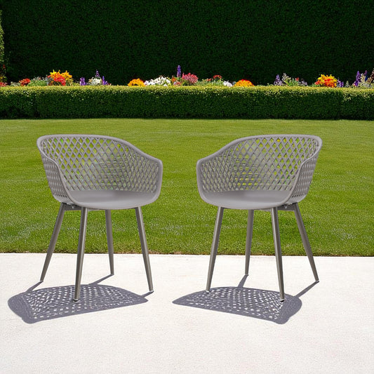 Set of Two Gray Heavy Duty Plastic Dining Arm Chairs