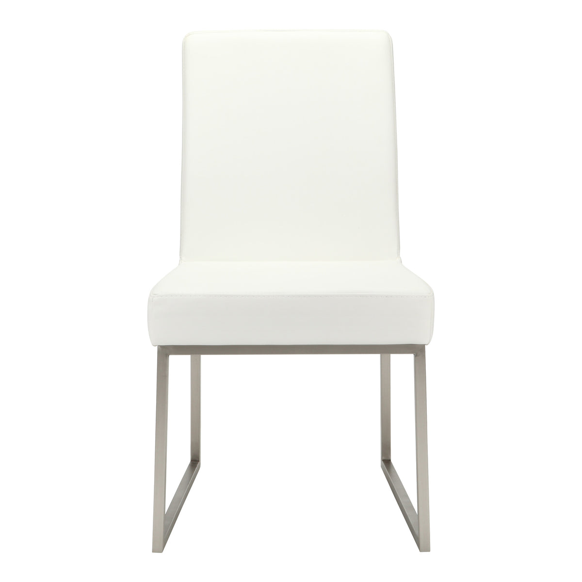 Set of Two White and Silver Upholstered Faux Leather Dining Side Chairs