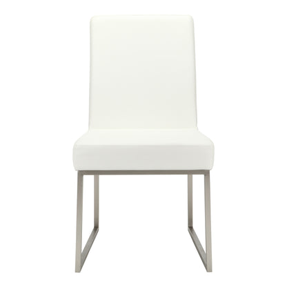 Set of Two White and Silver Upholstered Faux Leather Dining Side Chairs