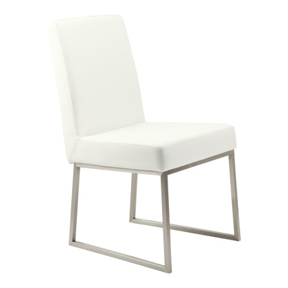 Set of Two White and Silver Upholstered Faux Leather Dining Side Chairs