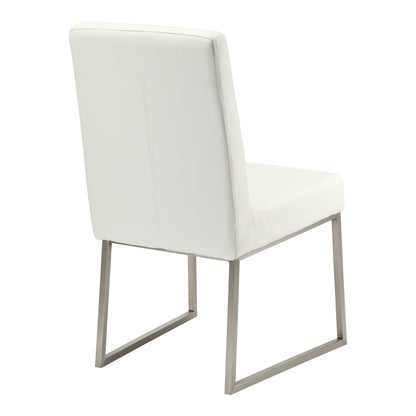 Set of Two White and Silver Upholstered Faux Leather Dining Side Chairs