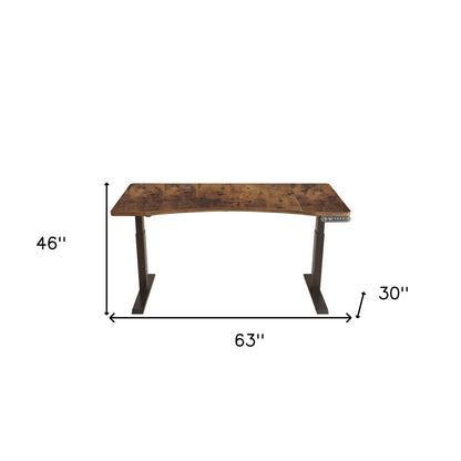 Adjustable Brown and Black Wood and Stainless Steel Rolling Standing Desk