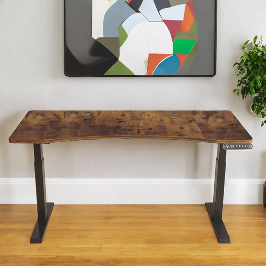Adjustable Brown and Black Wood and Stainless Steel Rolling Standing Desk