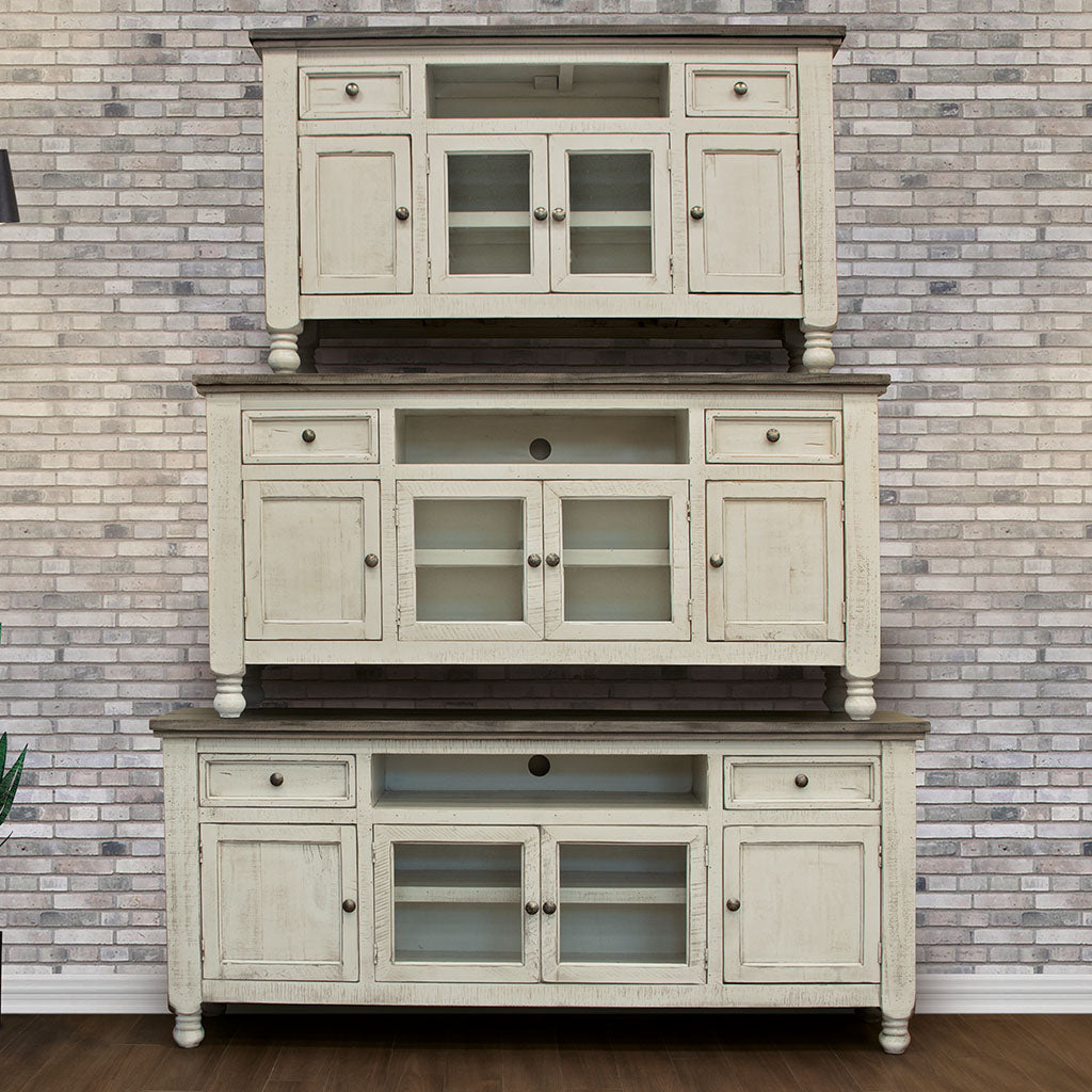 70" Ivory Solid Wood Enclosed Storage Distressed TV Stand