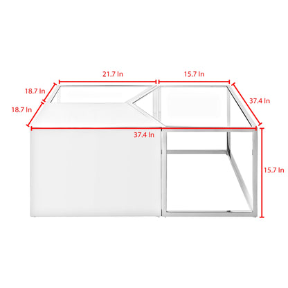 Set of Three 37" Clear And Silver Glass  Stainless Steel Square Mirrored Bunching Coffee Tables