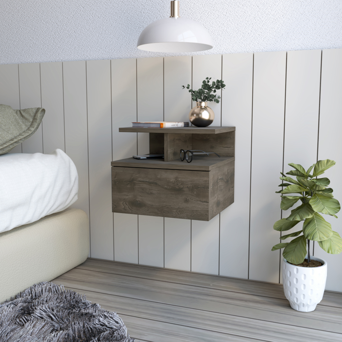 12" Brown Wood One Drawer Nightstand
