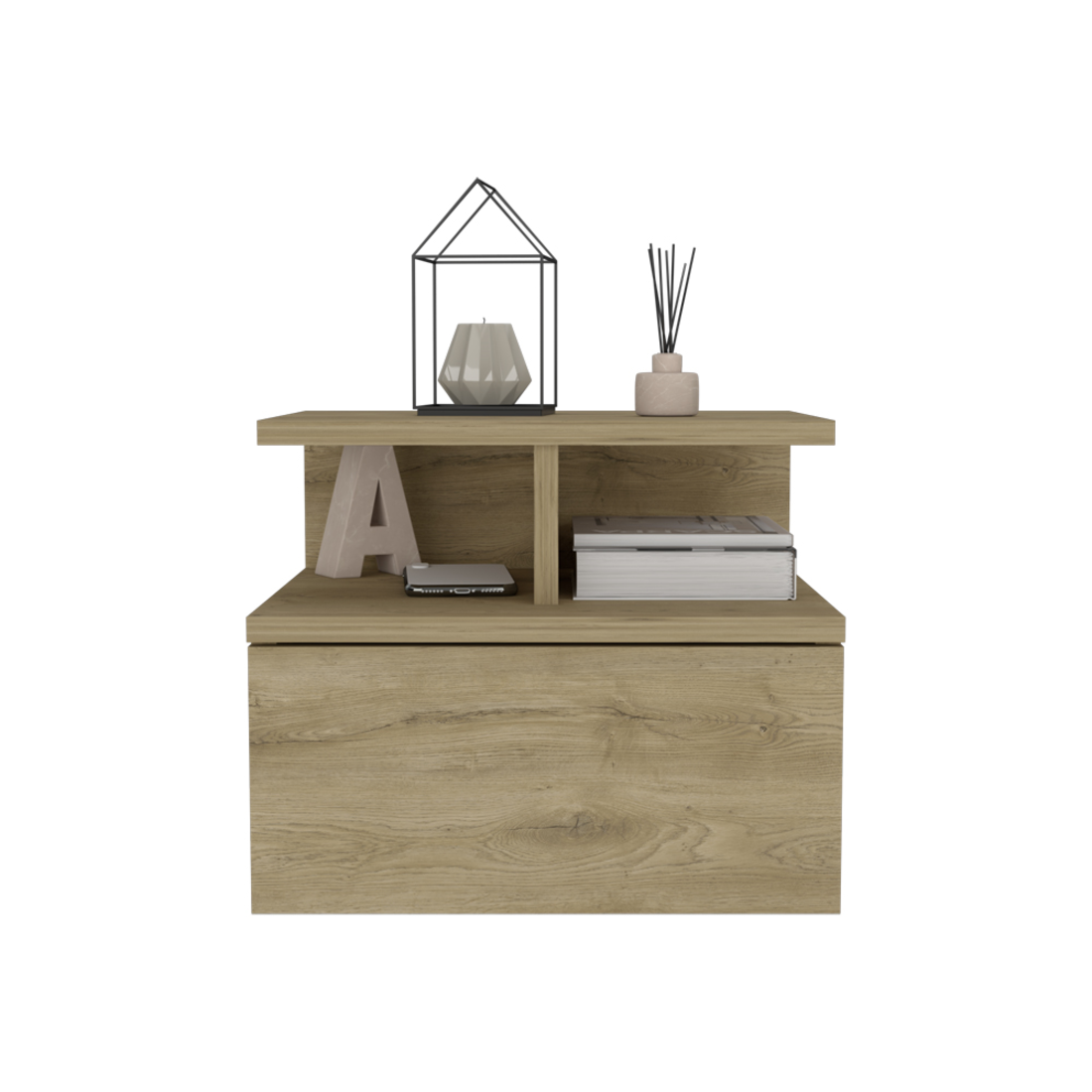 12" Beige Wood One Drawer Nightstand