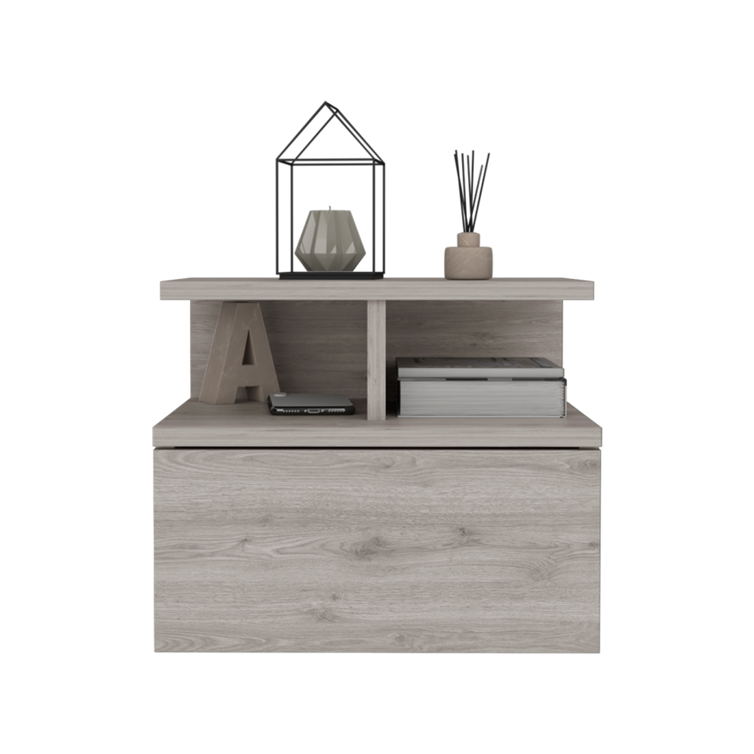 12" Light Gray Wood One Drawer Nightstand