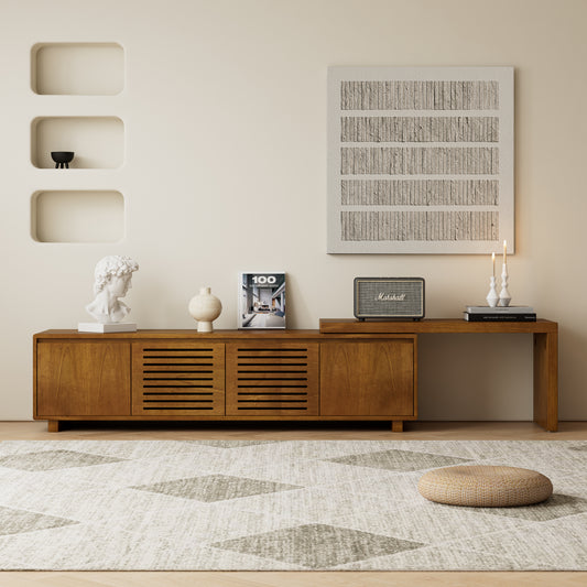 63 Mid-Century Modern Extendable TV Stand For TVs Up To 75, Media Console TV Cabinet For Living Room, Farmhouse Entertainment Cabinet With Storage & Adjustable Panel