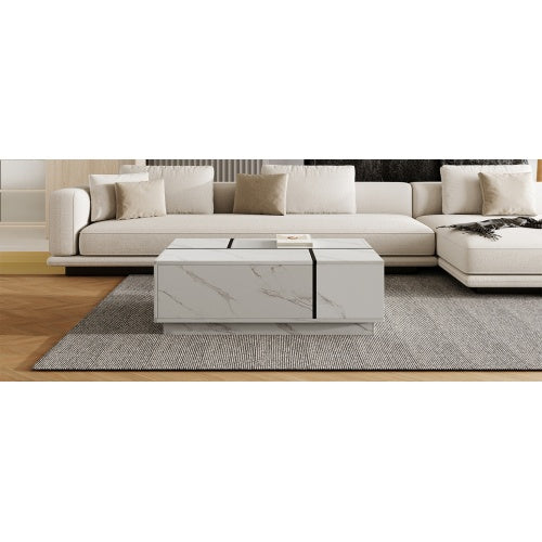 Rectangular Sliding Top Coffee Table With 2 Drawers And 2 Hidden Storage For Living Room 47.2