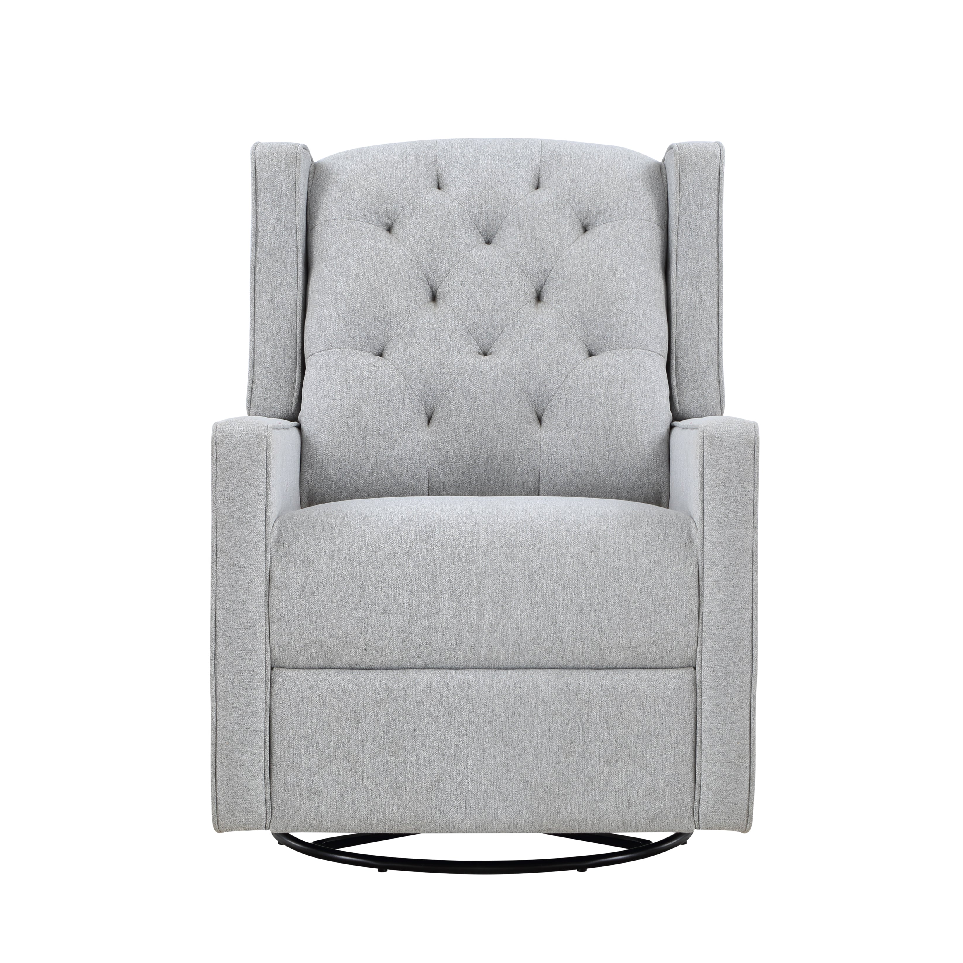 37" Gray Tufted Fabric Swivel And Gliding Wingback Recliner Chair