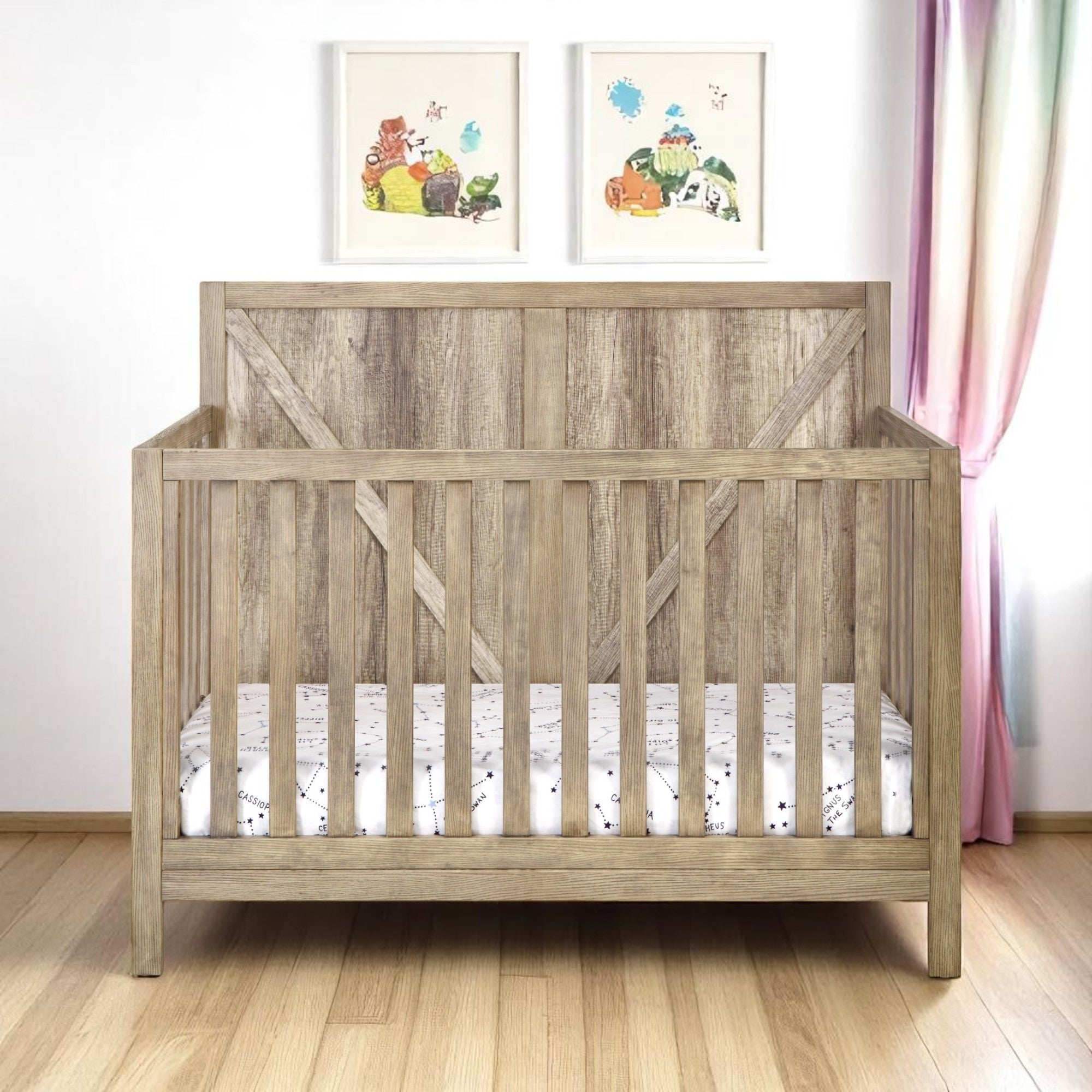 Chestnut Distressed Solid Wood Standard Four In One Convertible Crib