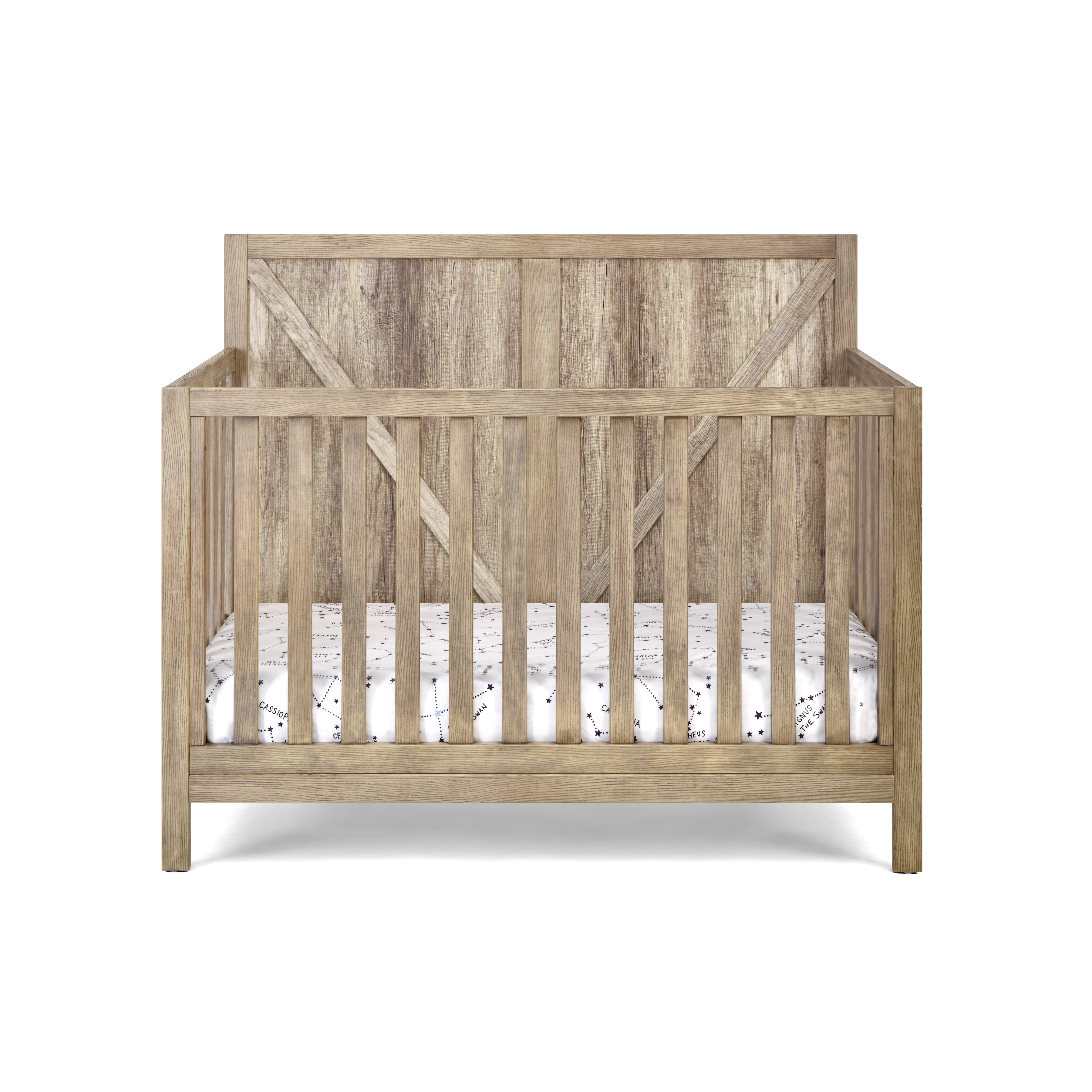 Chestnut Distressed Solid Wood Standard Four In One Convertible Crib