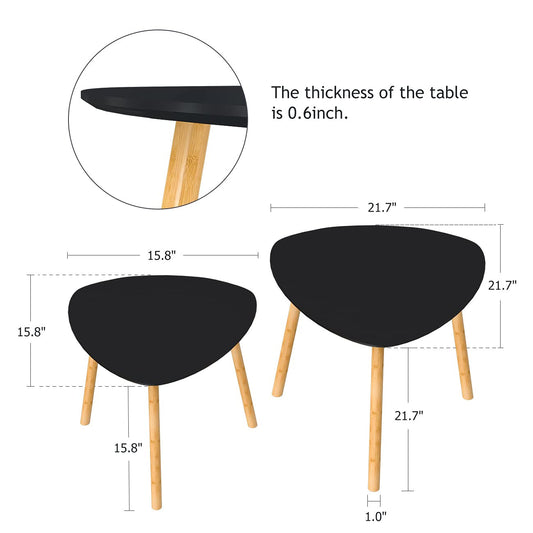 Black and Natural Wood and Solid Wood Round End Table