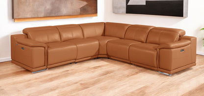 Camel Italian Leather Modular L Shaped Five Piece Corner Sectional