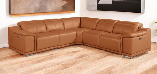 Camel Italian Leather Modular L Shaped Five Piece Corner Sectional