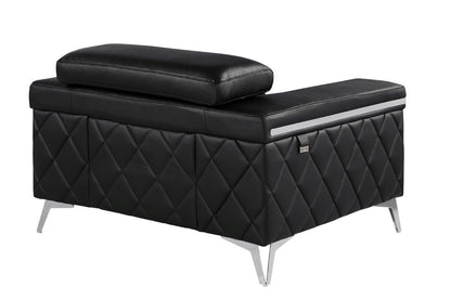 42" Black And Silver Top Grain Leather Club Chair
