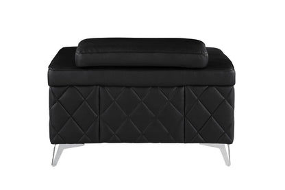 42" Black And Silver Top Grain Leather Club Chair