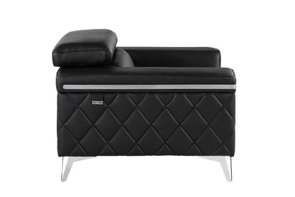 42" Black And Silver Top Grain Leather Club Chair