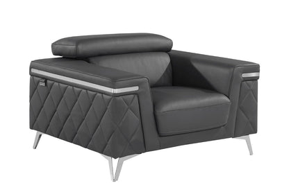 42" Gray And Silver Top Grain Leather Club Chair