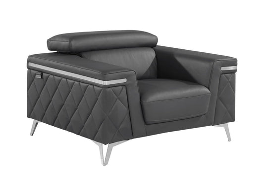 42" Gray And Silver Top Grain Leather Club Chair