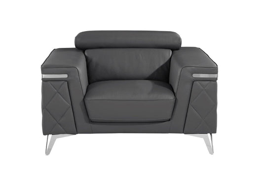 42" Gray And Silver Top Grain Leather Club Chair