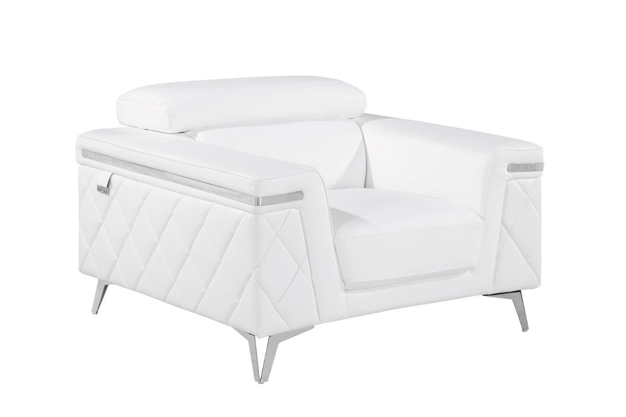 42" White And Silver Top Grain Leather Club Chair
