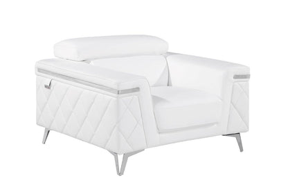 42" White And Silver Top Grain Leather Club Chair