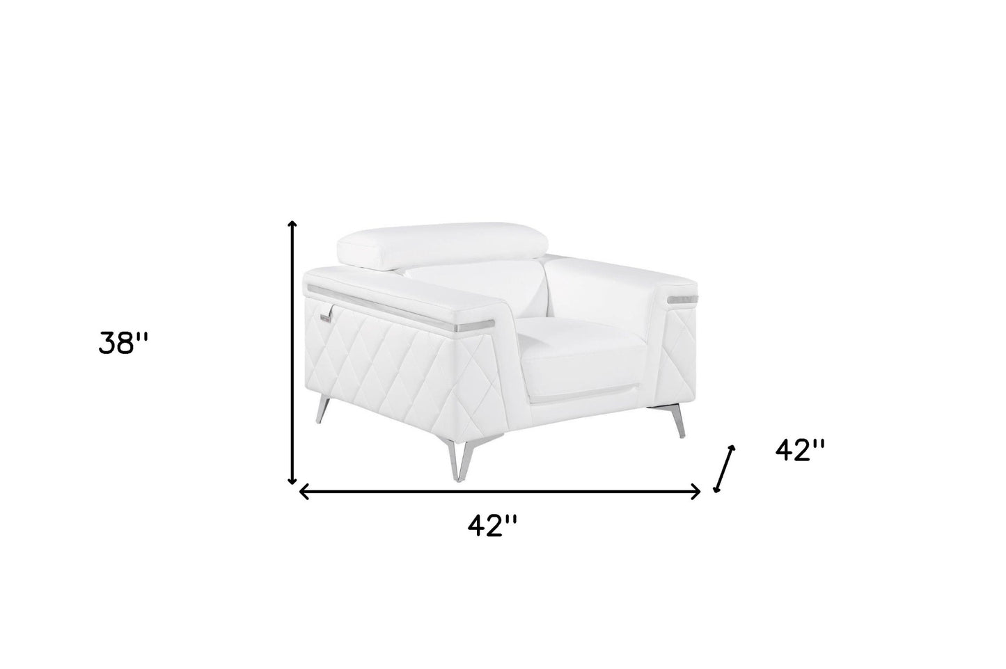 42" White And Silver Top Grain Leather Club Chair