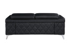 70" Black And Silver Metallic Top Grain Leather Loveseat