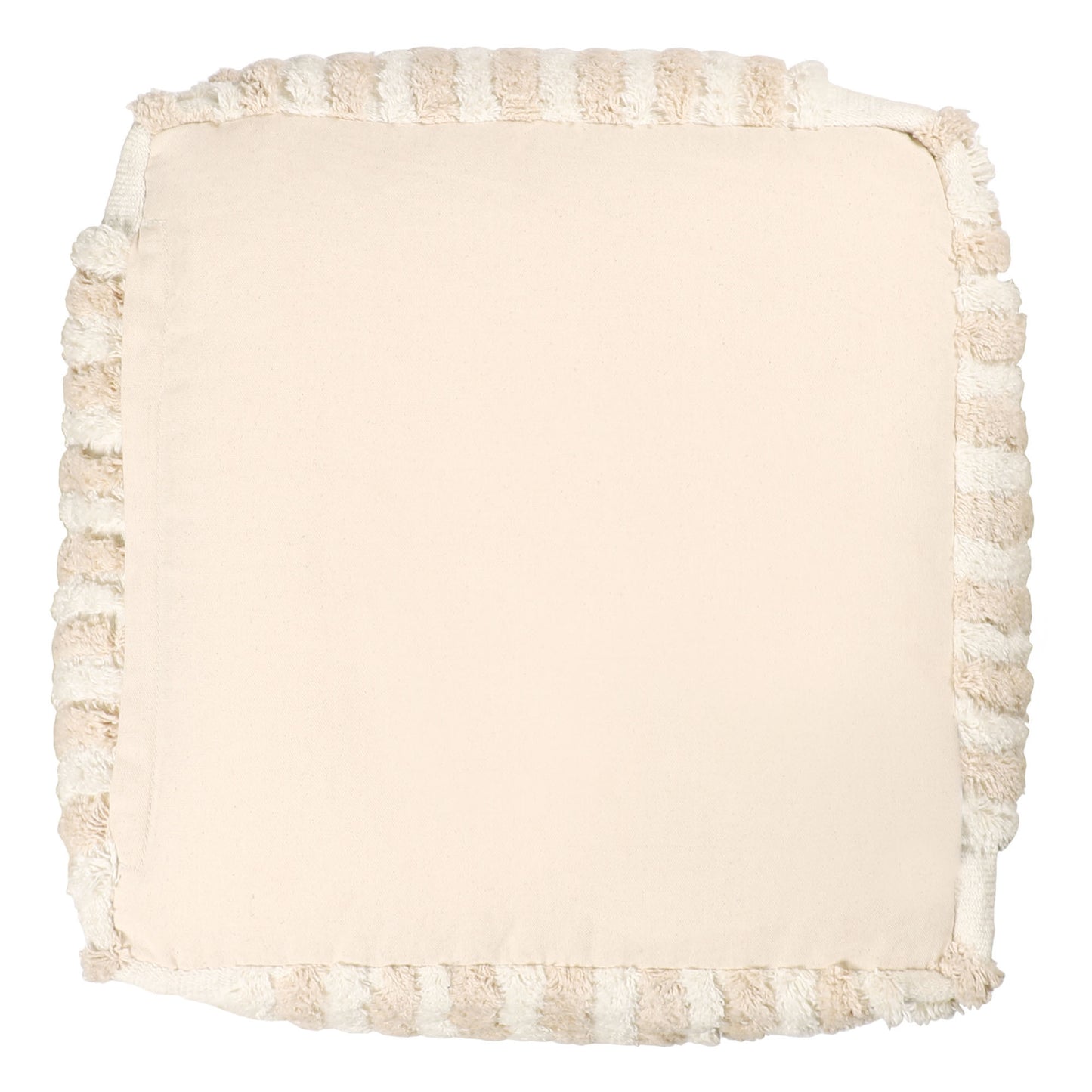 18" Beige Cotton Cube Striped Pouf Ottoman