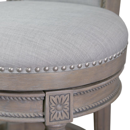 25" Gray Solid Wood and Fabric Counter Height Swivel Bar Chair