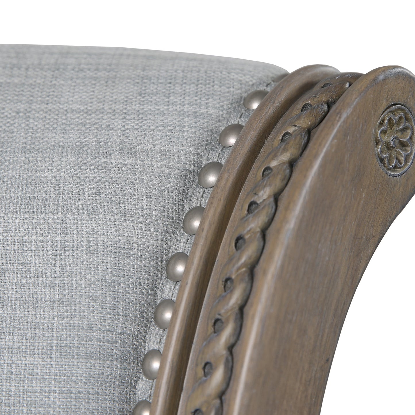 25" Gray Solid Wood and Fabric Counter Height Swivel Bar Chair