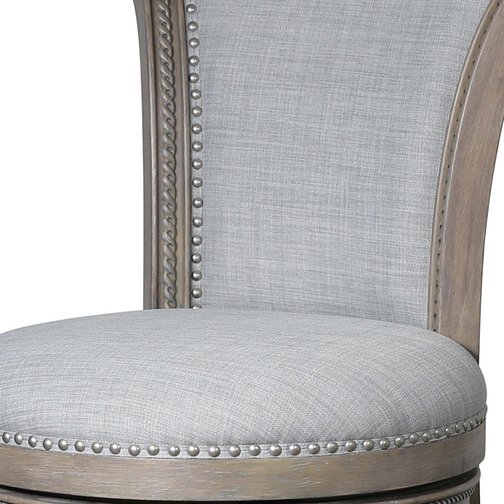 25" Gray Solid Wood and Fabric Counter Height Swivel Bar Chair