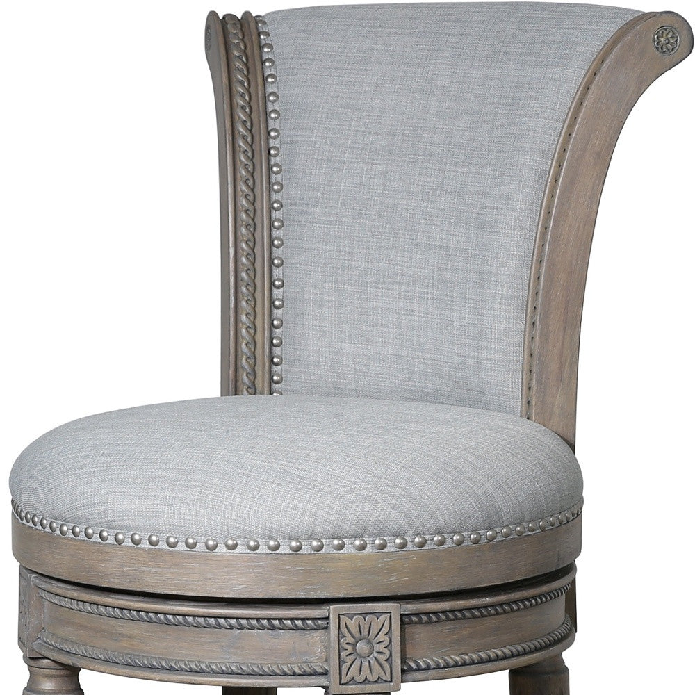 25" Gray Solid Wood and Fabric Counter Height Swivel Bar Chair