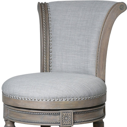 25" Gray Solid Wood and Fabric Counter Height Swivel Bar Chair