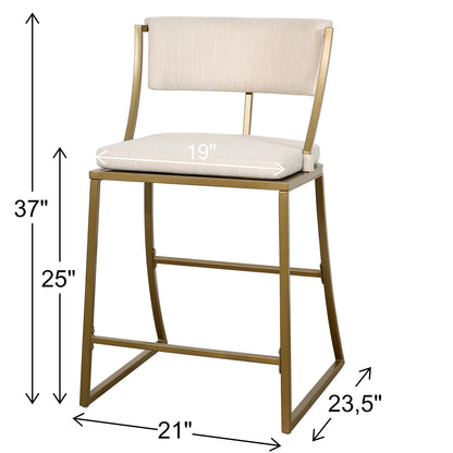 25" Beige And Antiqued Brass Steel Low Back Counter Height Bar Chair