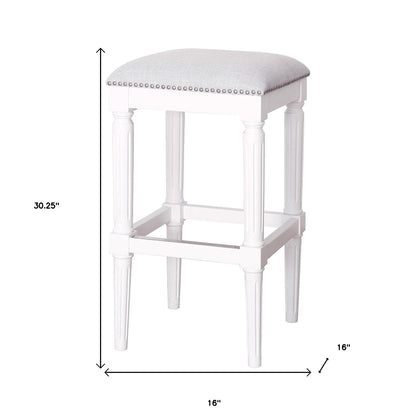 31" Light Gray and White Solid Wood Backless Bar Height Bar Chair