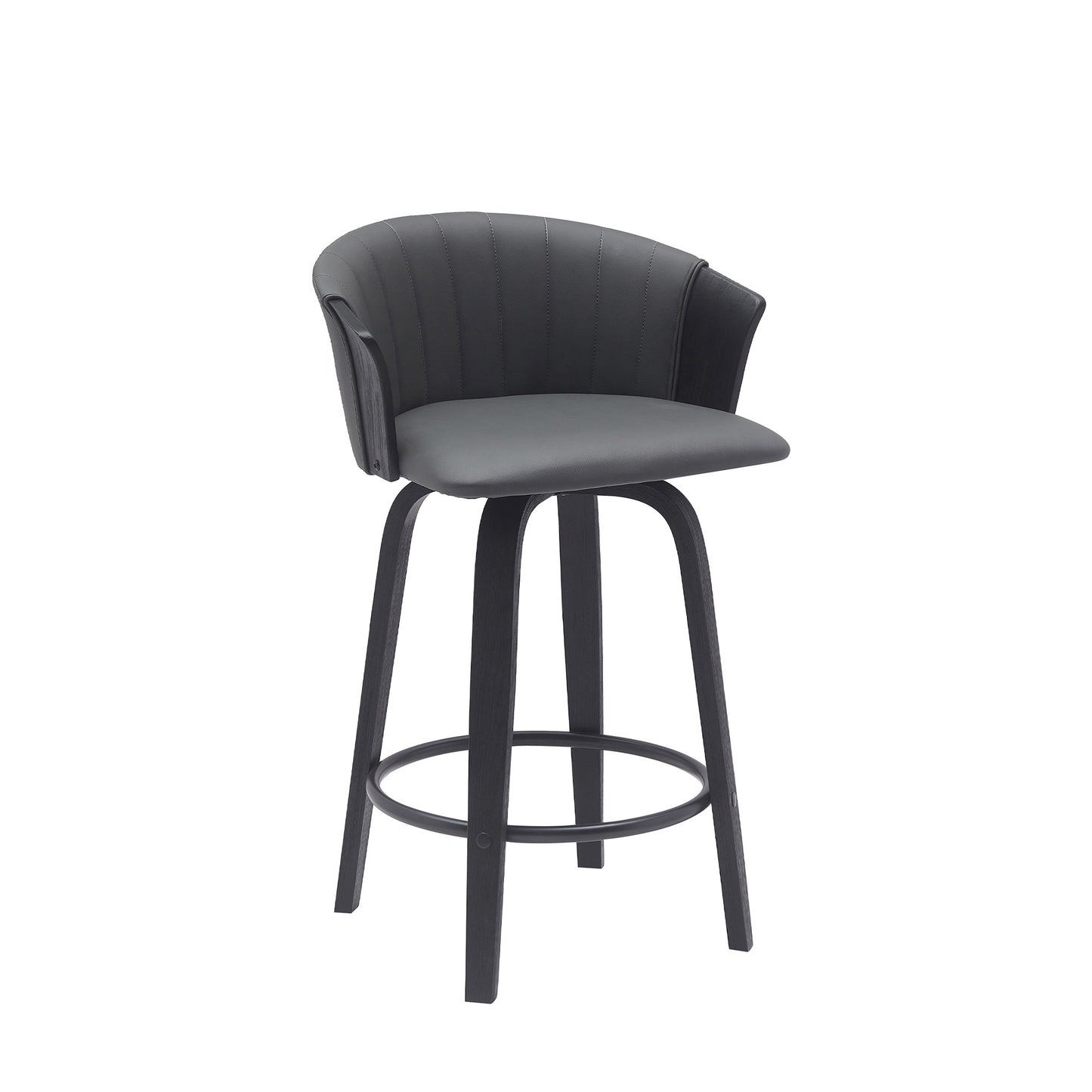 26" Gray and Black Faux Leather Counter Height Swivel Bar Chair