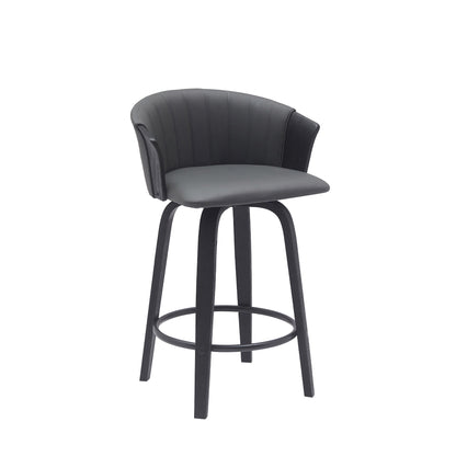 26" Gray and Black Faux Leather Counter Height Swivel Bar Chair