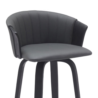 26" Gray and Black Faux Leather Counter Height Swivel Bar Chair