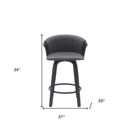 26" Gray and Black Faux Leather Counter Height Swivel Bar Chair