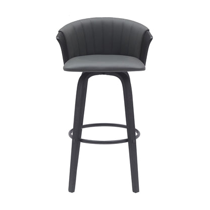 30" Gray And Black Faux Leather Swivel Bar Height Bar Chair
