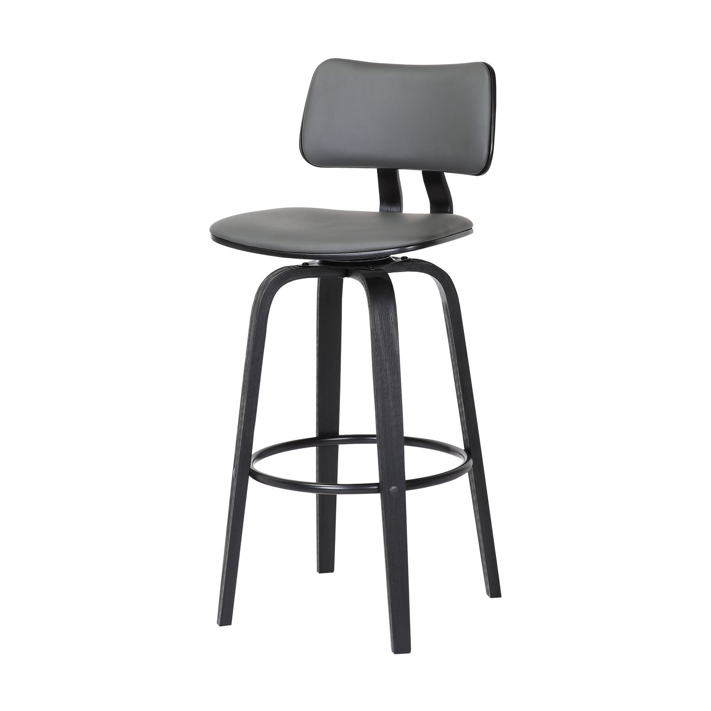 26" Gray And Black Faux Leather Swivel Low Back Counter Height Bar Chair